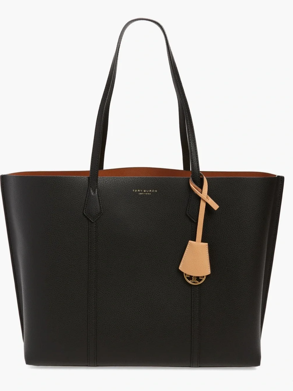 Tory Burch Black Leather Reversible Tote with Tan Accent like